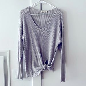Woman’s Grey Waffle Knit Long Sleeve Top